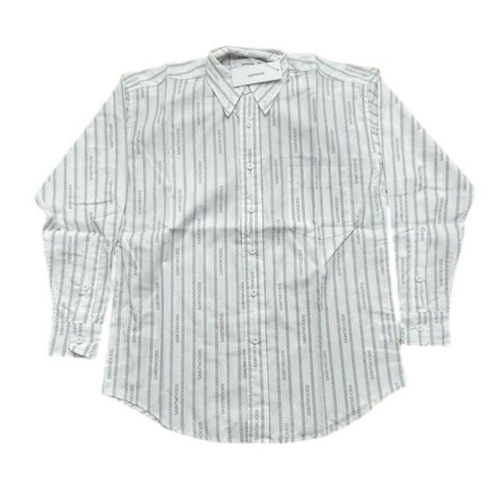 SAINTWOODS White Logo Striped Dress Shirt